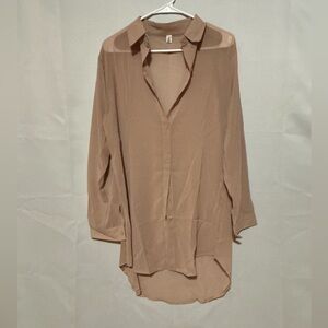 Women's Tan Button-Down Blouse